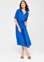 LOLALIZA Maxi overhemd jurk met ceintuur - Blauw - Maat 46