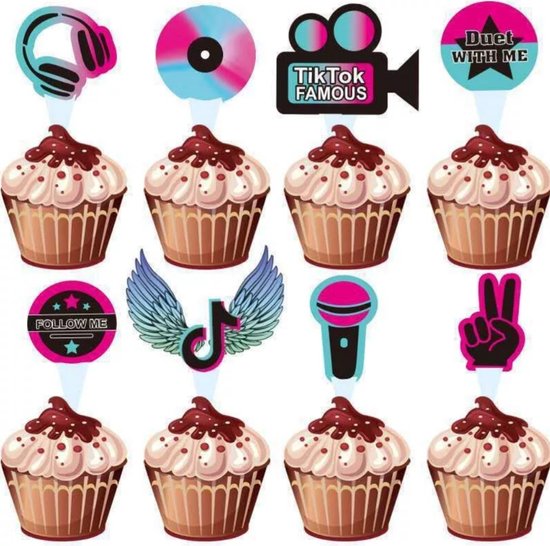 Tik Tok Cupcake versiering/Verjaardag/Themafeest/Tienerfeest