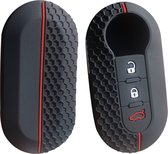 Siliconen Sleutelcover SPORT - Rode en Witte Details - Zwart Sleutelhoesje voor Fiat 500 / 500L / 500X / 500C / Panda / Punto / Stilo - Sleutel Hoesje Keycover - Fiat Auto Accessoi