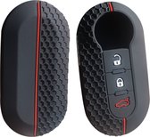 Siliconen Sleutelcover SPORT - Rode en Witte Details - Zwart Sleutelhoesje Geschikt voor Fiat 500 / 500L / 500X / 500C / Panda / Punto / Stilo - Sleutel Hoesje Keycover - Auto Accessoires