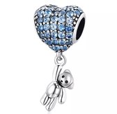 Tracelet - Zilveren bedels - Tracelet - Zilveren bedels - Bedel hart met beertje blauw - Pandora compatible - 925 Zilver Certificaat - In Leuke Cadeauverpakking -Valentijn tip