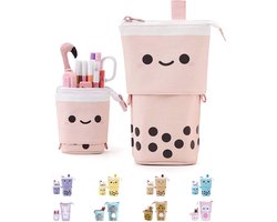 foto van LIXIN Staande Etui - Roze - Pennenzak voor jongens en meisjes - Canvas - Linnen - School etui - Staande etui voor kinderen en volwassenen - School - Terug naar school - Back to school - Leuke telescopishe pennenhouder - Leuk etui - Gift - Cadeau