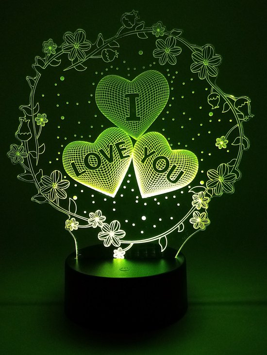 Nachtlamp 'I LOVE YOU' - LED lamp - 3D Illusion - 7 kleuren en 4 effecten - valentijn — afbeelding 4