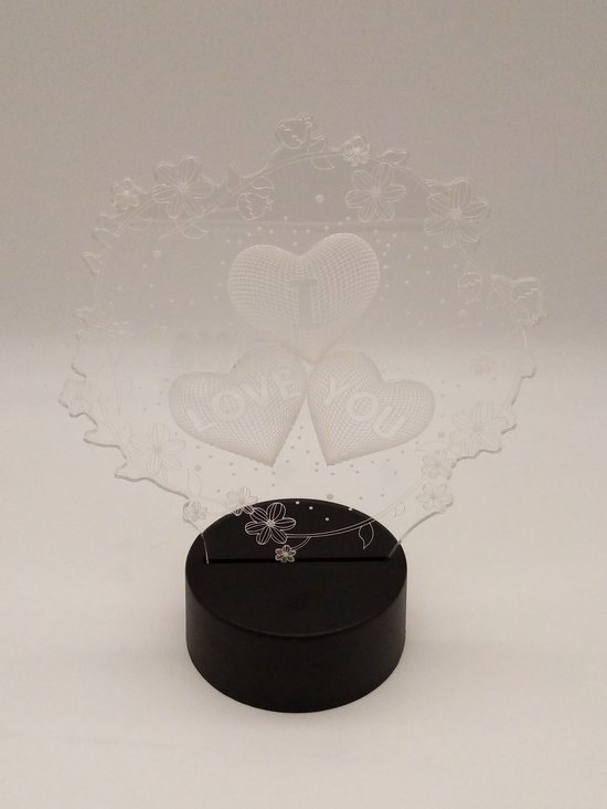 Nachtlamp 'I LOVE YOU' - LED lamp - 3D Illusion - 7 kleuren en 4 effecten - valentijn — afbeelding 3