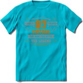 97 Jaar Legend T-Shirt | Goud - Zilver | Grappig Verjaardag Cadeau | Dames - Heren | - Blauw - L