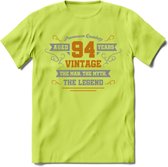 94 Jaar Legend T-Shirt | Goud - Zilver | Grappig Verjaardag Cadeau | Dames - Heren | - Groen - S