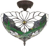 LumiLamp Plafondlamp Tiffany Ø 36x35 cm Wit Groen Kunststof Glas Plafonniere