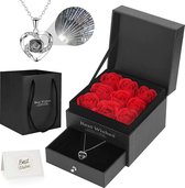 Moederdag Geschenkdoos kado | 9 Rozen | Valentijnsdag | Ladedoos | Ketting | I Love You | Wenskaart | Zwart