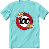 100 Jaar Hoera Verkeersbord T-Shirt | Grappig Verjaardag Cadeau | Dames - Heren | - Licht Blauw - M