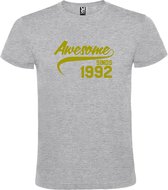 Grijs T shirt met "Awesome sinds 1992" print Goud size S