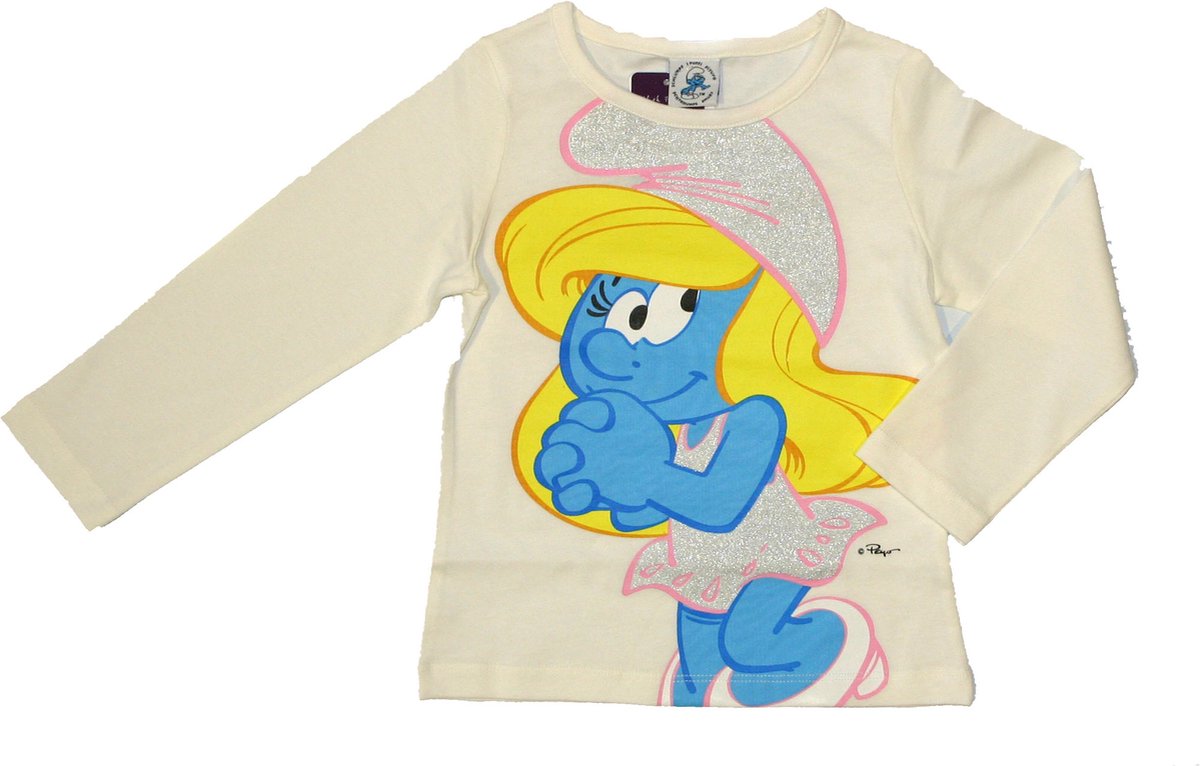 De Smurfen Meisjes Longsleeve - Wit - T-shirt met lange mouwen Smurfin - Maat 98