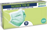 Merbach mondmasker groen IIR 3-lgs PP elastiek 50 stuks