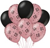 Ballon 18 jaar roze zwart 12 inch per 8 stuks.