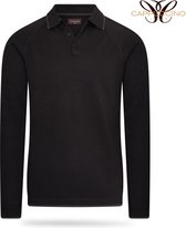 Cappuccino - Polo - Lange Mouw - Knitted - Tipping - Zwart - XL