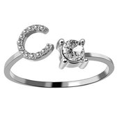 Ring Met Letter - Ring Met Steen - Letter Ring - Ring Letter - Initial Ring - Zilver Letter C - Cadeautje voor haar