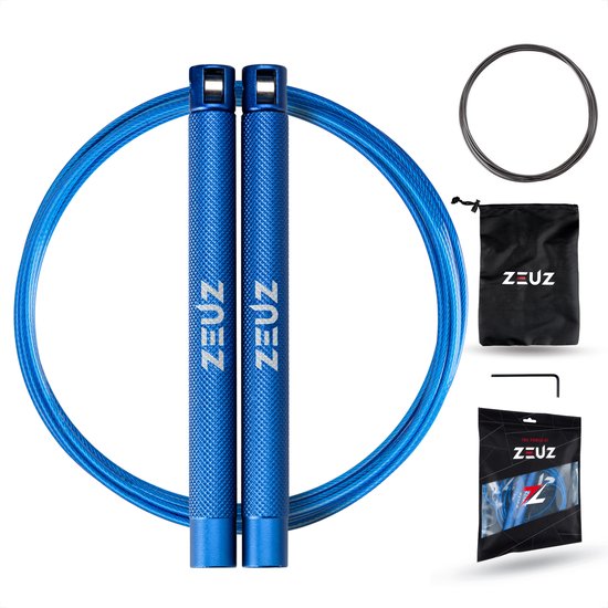 ZEUZ Professioneel Springtouw voor CrossFit & Fitness – Verstelbaar – Speed Rope – Volwassenen – Marine Blauw