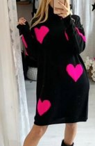 Trui jurk met hartjes | zwart | one size