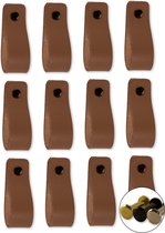 Leren handgrepen -  Taupe  - 24 stuks - 16,5 x 2,5 cm | incl. 3 kleuren schroeven per leren handgreep