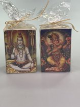 Set van 2 waxinelichthouders met afbeelding ( Ganesha en Boeddha)