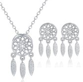 925 Sterling Silver Feather Style Dreamcatcher-sieradensets voor dames
