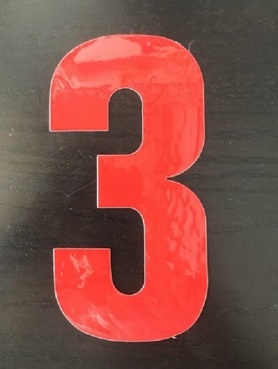 Reflecterend Cijfersticker: 3 ROOD 16,5cm  - Brievenbussticker, Plaknummer, Huisnummersticker, Kliko sticker, Containersticker