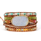 Marama - wikkelarmband Flower Stone - dames armband - Agaat - 83.5 cm - cadeautje voor haar