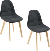 Eetkamerstoel - Set van 2 stoelen - Stof & hout - Zwart & hout kleurig - Afmeting (HxBxD) 86 x 53 x 47 cm