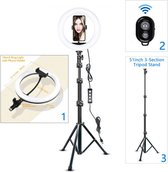 Homezie Ringlamp - Verstelbaar tot 166 cm - Ringlamp met statief - Ring light - Ringlight - Met bluetooth afstandsbediening