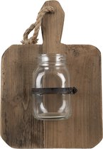 Clayre & Eef Glazen Vaasjes in Houder Broodplank 23*13*33 cm Bruin Hout, Glas Plantenhouder Decoratie Vaas