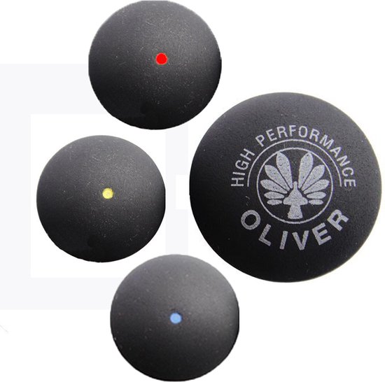 Oliver squashbal set in de kleur blauw, rood en enkele stip geel - 3pcs