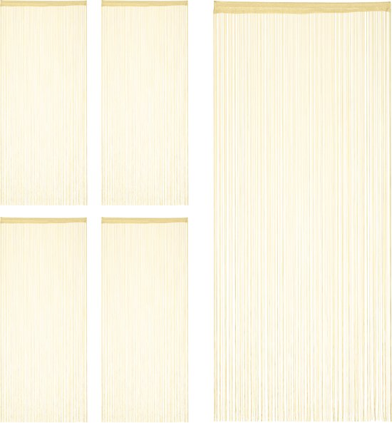 Relaxdays 5x Draadgordijn - deurgordijn - draadjesgordijn - gordijn franjes - beige 90x245