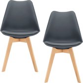 Eetkamerstoel - Set van 2 stoelen - Kunstleer & hout - Grijs & hout kleurig - Afmeting (HxBxD) 81 x 49 x 57 cm