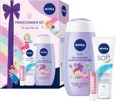 NIVEA Prinsessenset, hydraterende cadeauset voor kinderen, extra zachte verzorgingsset met 3 in 1 Shampoo & Conditioner, Crème Zacht en Labello voor grote en kleine prinsessen