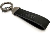Alcantara Auto Sleutelhanger - RS stijl - Past bij oa. Audi RS3 / RS4 / RS5 / RS6 / RS7 / RSQ3 / RSQ8 / TT RS - Zwarte Suede Strap - Hanger in Mat Antraciet - Keychain Sleutel Hang