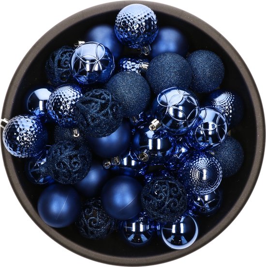 Bellatio Decorations Kerstballen - 37 stuks - kobalt blauw - mix - onbreekbaar - 6 cm