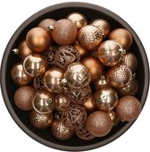 37x boules de Noël en plastique/plastique marron camel 6 cm mix - Incassable - Décorations de Noël / Décorations de Noël pour sapin de Noël