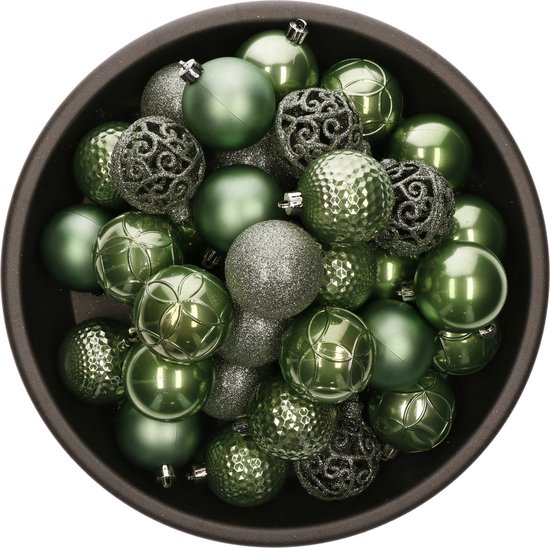 Bellatio Decorations Kerstballen - 37 stuks - kunststof - salie groen - 6 cm