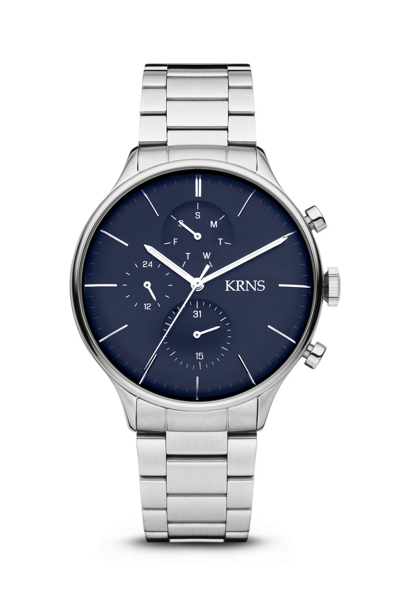 KRNS 3006 - Horloge - Analoog - Heren - Mannen - Stalen band - Zilverkleurig - Blauw