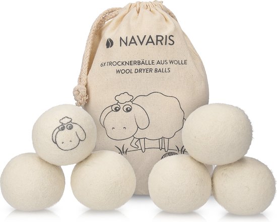 Lot de 6 boules de séchage Navaris - Boules de lavage en laine réutilisables - Lavage doux sans adoucissant - Écologique