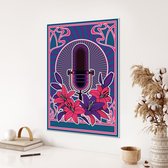 Akoestische panelen - Geluidsisolatie - Akoestische wandpanelen - Akoestisch schilderij AcousticBudget® - paneel met microfoon en bloemen - design 134 - 50x70 - Wanddecoratie - woo