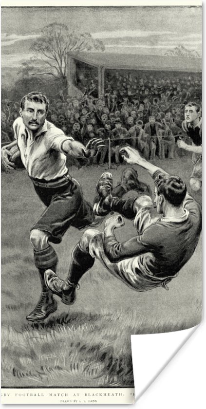 Poster Een historische illustratie van een rugby wedstrijd - 20x40 cm