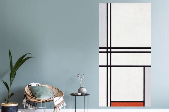 Stickers muraux - Film autocollant - Composition 1 avec rouge et gris - Piet Mondriaan - 80x160 cm - Film adhésif - Stickers muraux Chambre d'enfant - Papier peint autocollant - Papier peint autocollant - Film autocollant