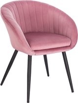 Kamyra® Velvet Eetkamerstoel met Armleuning - Ergonomische Stoel voor bij de Eettafel - Comfortabel - Kuipstoel - Roze