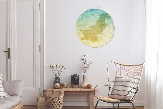 Illustration de la carte du Pakistan en cercle mural aluminium bleu vert ⌀ 60 cm - impression photo sur cercle mural / cercle vivant / cercle de jardin (décoration murale)