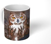 Mok - Bruine uil kijkt recht in de camera - 350 ML - Beker