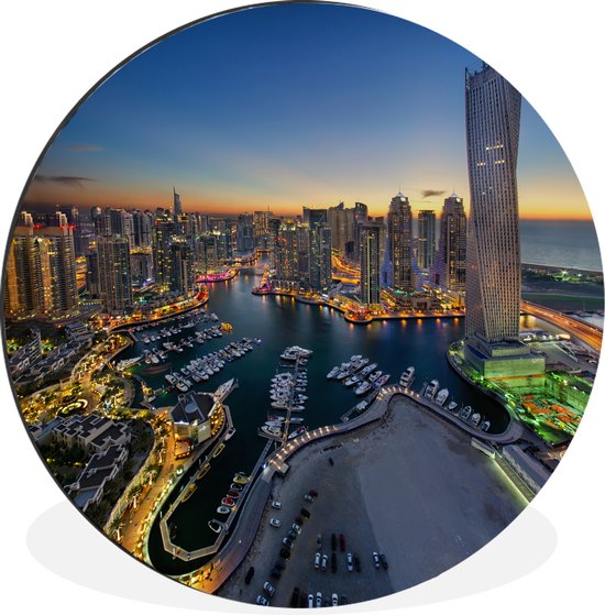 Photo de Nocturne Dubai Marina Wall Circle Aluminium ⌀ 60 cm - Tirage photo sur cercle mural / cercle vivant / cercle de jardin (décoration murale)