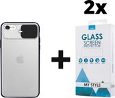 Backcase CamShield Slide Cover Camera Bescherming iPhone 6/6s Zwart - 2x Gratis Screen Protector - Telefoonhoesje - Smartphonehoesje