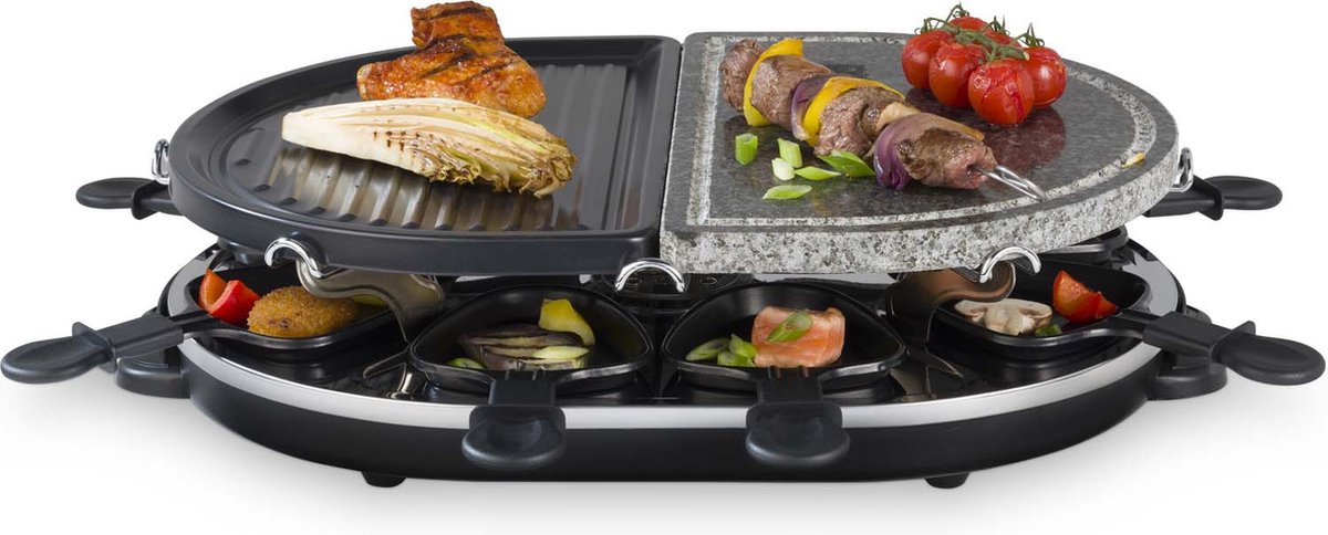 BCC Gourmet & Steengrill - 8 personen - Raclette 2-in-1 - Voor steengrillen en gourmetten - Zwart
