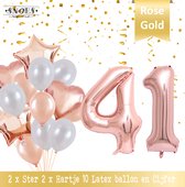 Cijfer Ballon 41 Jaar Rose Gold Pearl Boeket * Hoera 41 Jaar Verjaardag Decoratie Set van 15 Ballonnen * 80 cm Verjaardag Nummer Ballon * Snoes * Verjaardag Versiering * Kinderfees