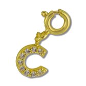 Silventi 9SIL-21993 Zilveren Letterhanger - Zirkonia - Letter - C - 7 x 6,5 mm - Veerring - Zilver - Gold Plated (Verguld/Goud op Zilver)